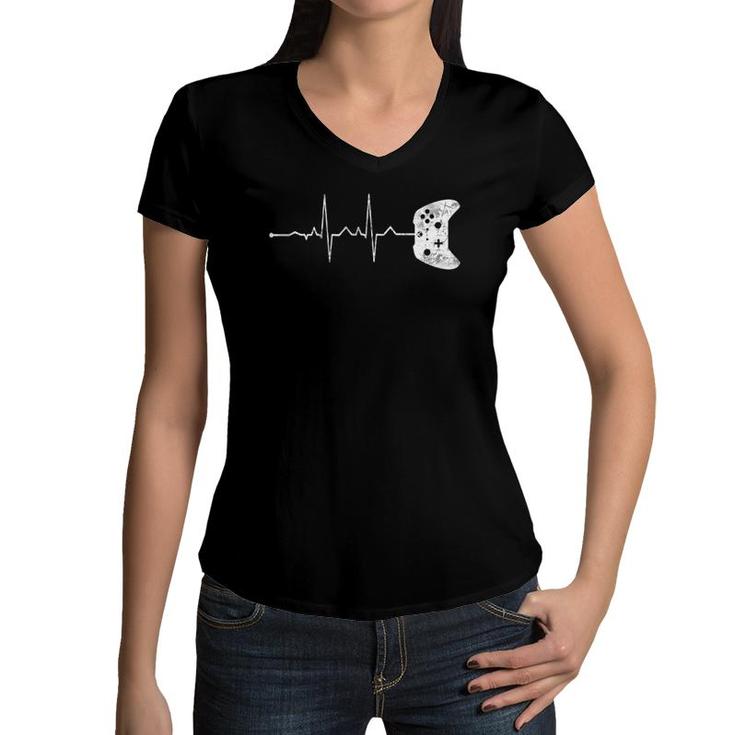 Gamer Heartbeat Video Game Lover Boys & Girls Gift Women V-Neck T-Shirt