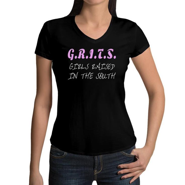 Girls Raised In The South Grits Southern Girl Women V-Neck T-Shirt