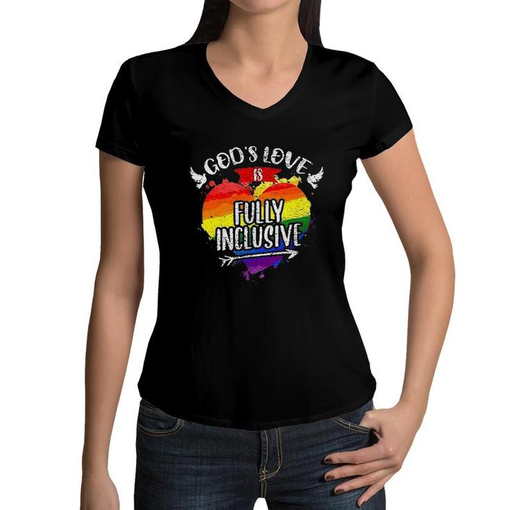 Gods Love Is Fully Inclusive LGBT Month Women V-Neck T-Shirt