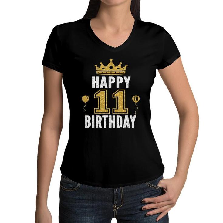 Happy 11Th Birthday Idea For 11 Years Old Boys And Girls Women V-Neck T-Shirt