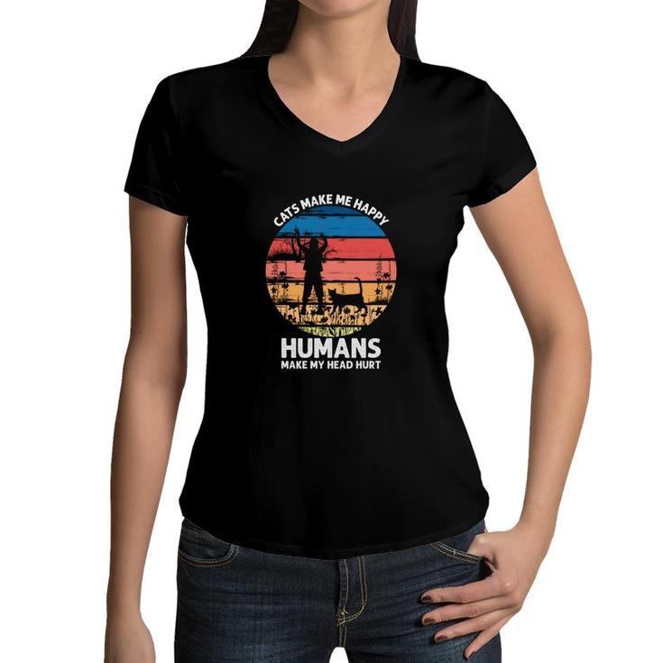 Happy Humans Make My Head Hurt Vintage Style Women V-Neck T-Shirt