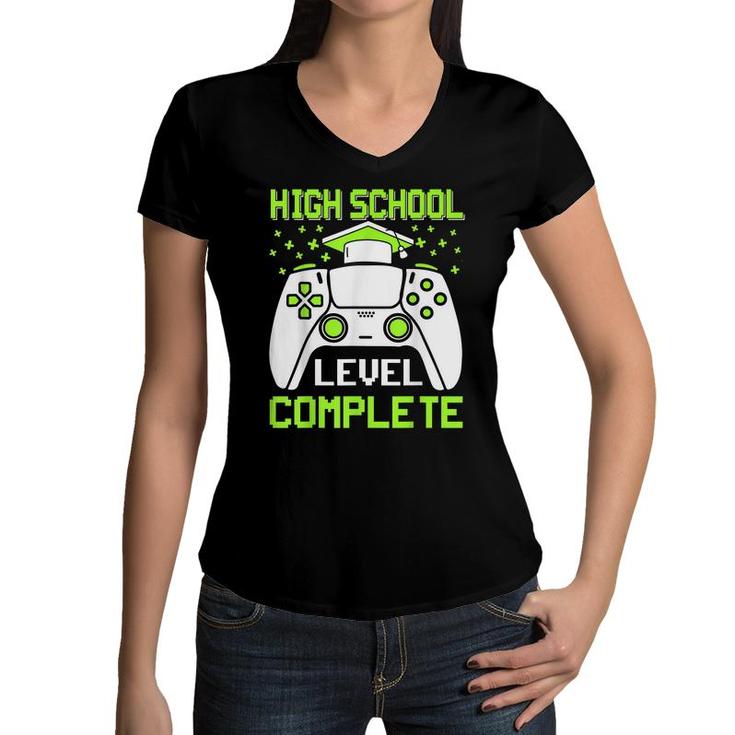 High School Level Complete Class Of 2022 Graduation Gamer  Women V-Neck T-Shirt