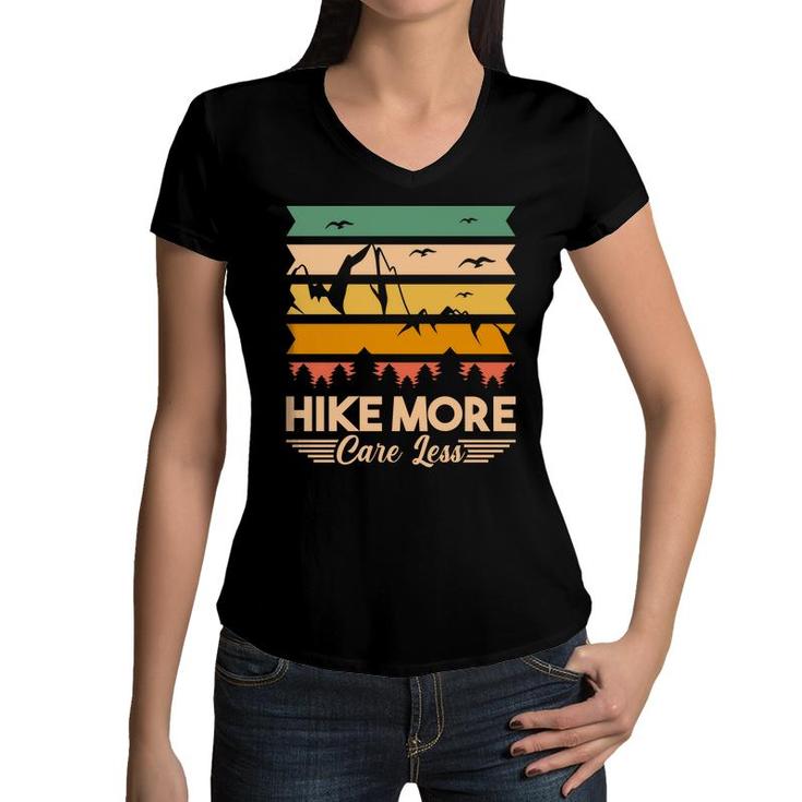 Hike More Care Less Explore Travel Lover Women V-Neck T-Shirt