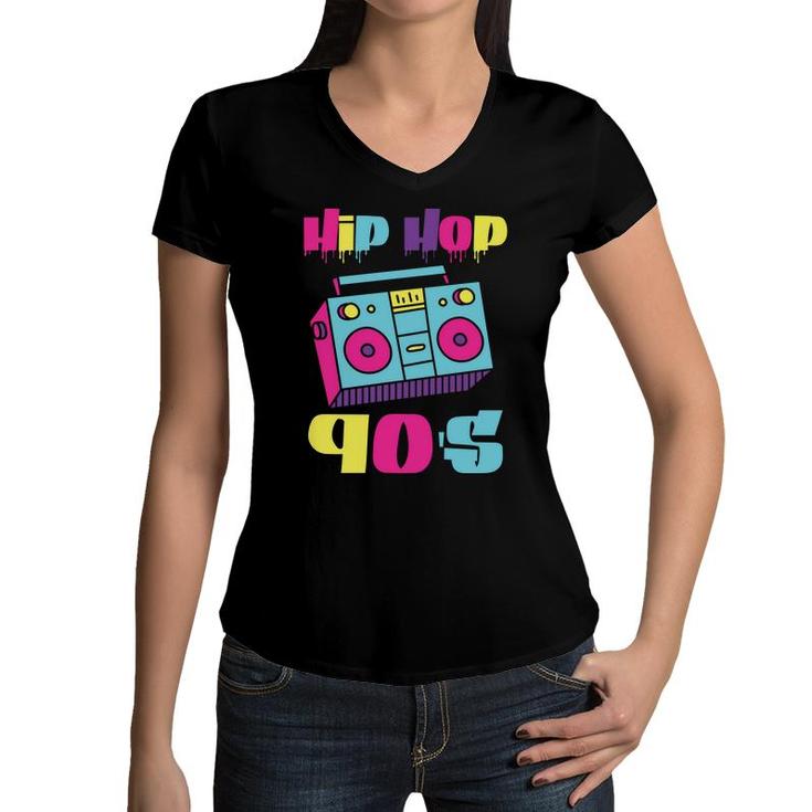 Hip Hop Boombox The 90S Mixtape Music Party 80S 90S Style Women V-Neck T-Shirt