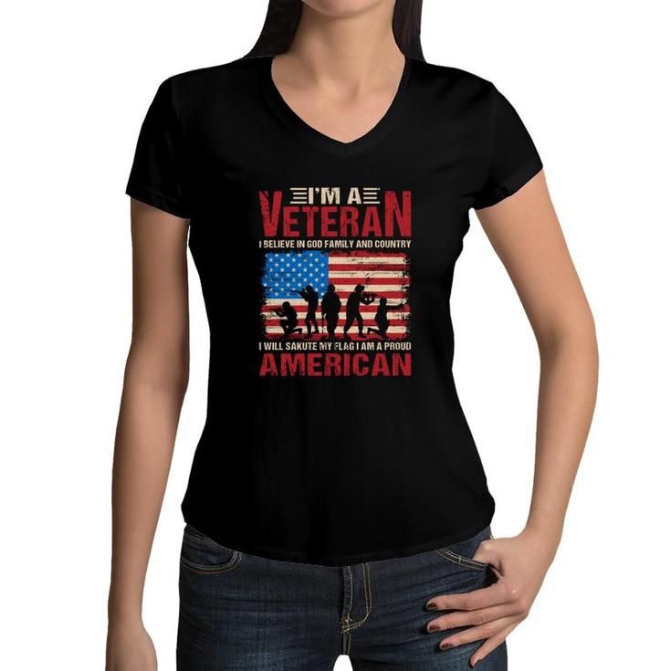 I Am A Veteran 2022 I Believe In God Family And Country Women V-Neck T-Shirt