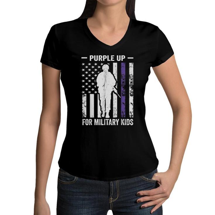 I Purple Up For Military Kids Soldier Strong Month  Women V-Neck T-Shirt