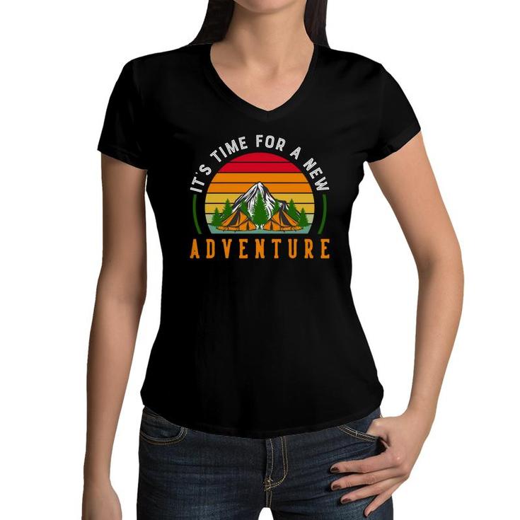 Its Time For A New Adventure Explore Travel Lover Women V-Neck T-Shirt