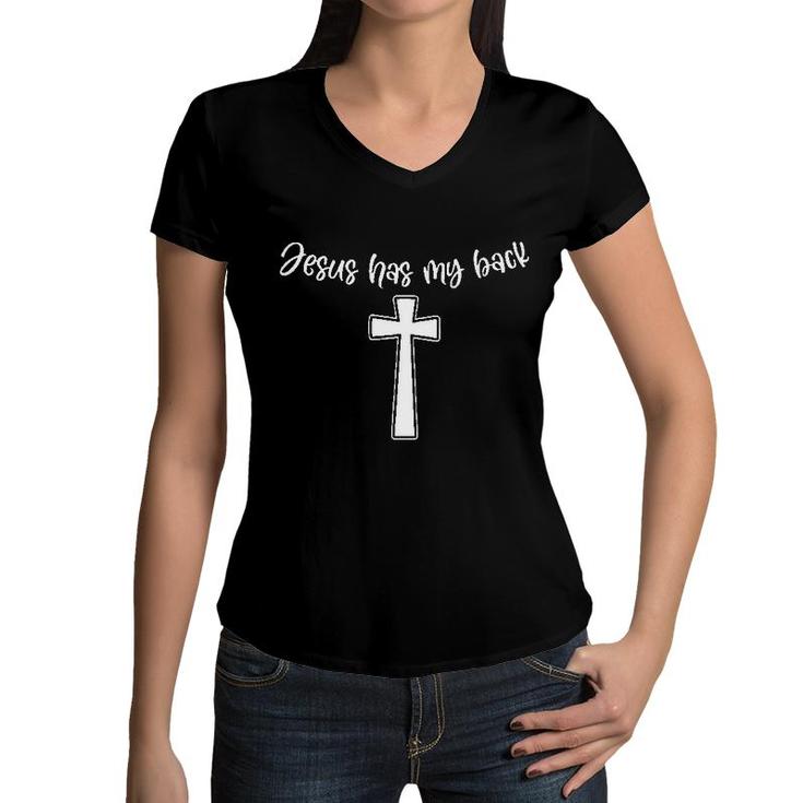 Jesus Has My Back Print New Letters Women V-Neck T-Shirt