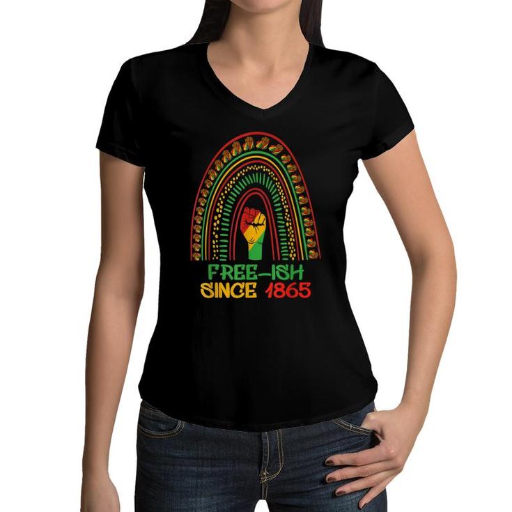 Juneteenth Rainbow Free-Ish Since 1865 African American Kids Women V-Neck T-Shirt