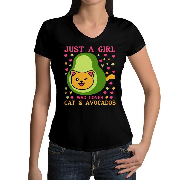Just A Girl Who Lovers Cat And Avocados Funny Avocado Women V-Neck T-Shirt