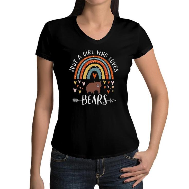 Just A Girl Who Loves Bears Rainbow Gifts Brown Bear Lover Women V-Neck T-Shirt