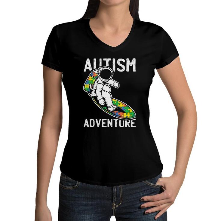 Kids Astronaut Surfing Autism Awareness Gifts For Autistic Kids Women V-Neck T-Shirt