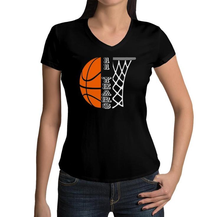 Kids Basketball Birthday For Boys 11 Years Old Gift Idea Women V-Neck T-Shirt