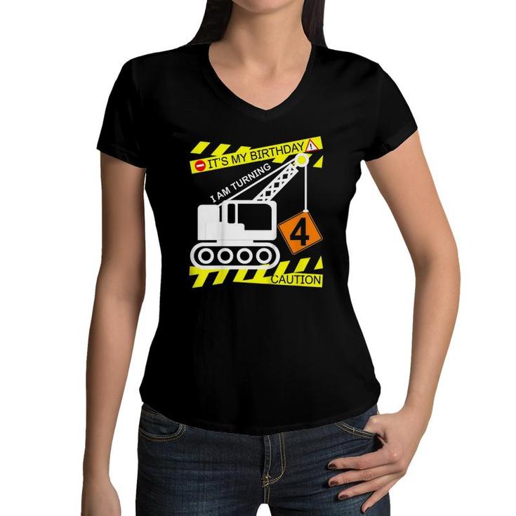 Kids Boys Construction Truck 4Th Birthday Gift For Age 4 Yrs Old Women V-Neck T-Shirt