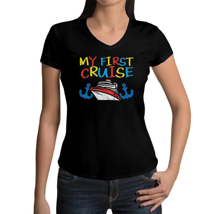 Kids My First Cruise Ship Anchor Cruising Vacation Trip Kids Gift Women V-Neck T-Shirt