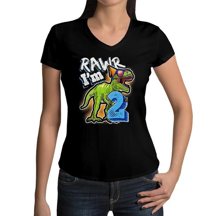 Kids Rawr Im 2 2Nd Birthdayrex Dinosaur Party Gift Boys Women V-Neck T-Shirt