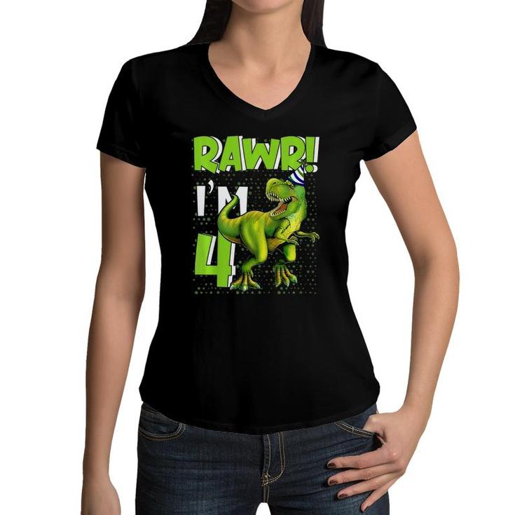 Kids Rawr Im 4Rex Dinosaur 4 Years Old Gift For Boys Kids Women V-Neck T-Shirt