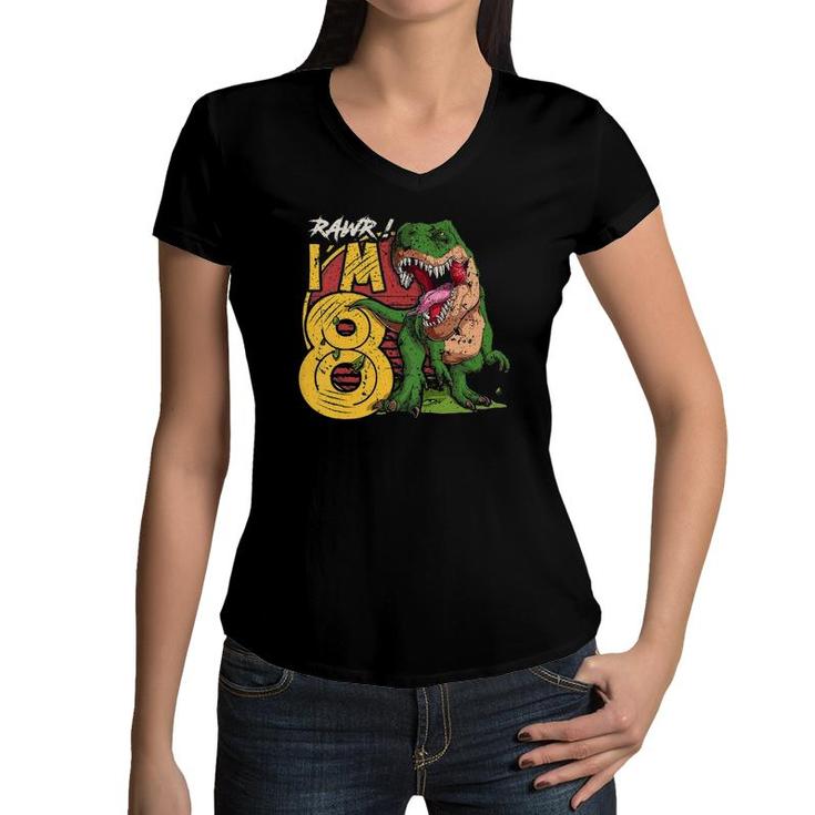 Kids Rawr Im 8 8Th Birthdayrex Dinosaur Decorations Gift Boys Women V-Neck T-Shirt