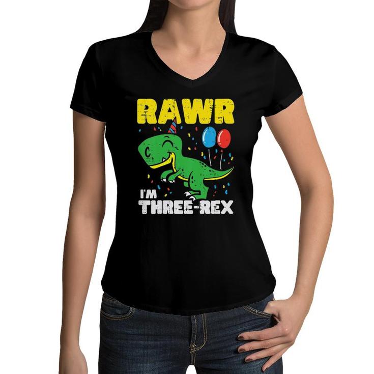 Kids Rawr Im Three Rex Cute Trex Dinosaur 3Rd Birthday Party Boys Women V-Neck T-Shirt