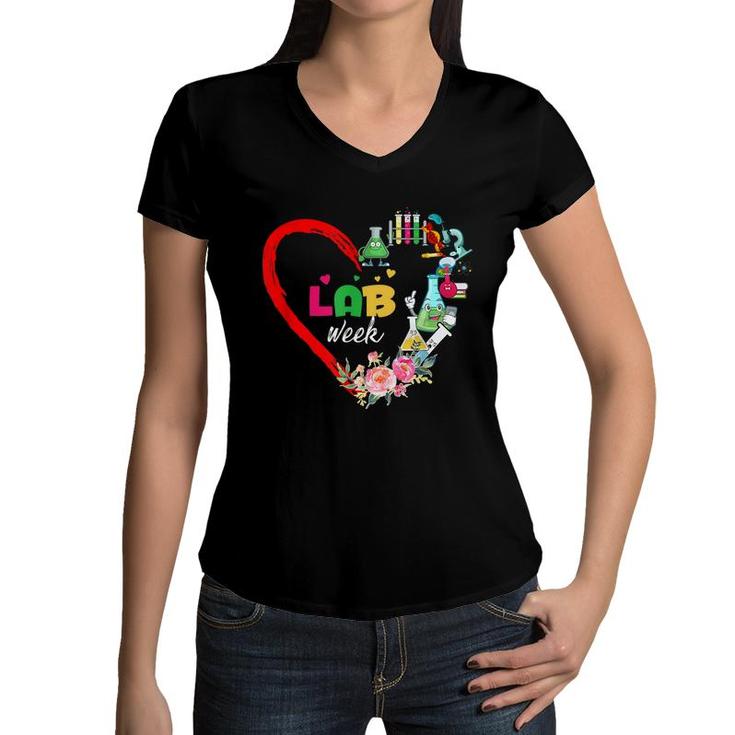 Lab Week 2022 Laboratory Tech Heart Funny Technologist  Women V-Neck T-Shirt