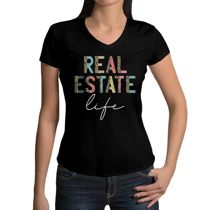 Leopard Real Estate Life Agent Realtor Investor Home Broker  Women V-Neck T-Shirt