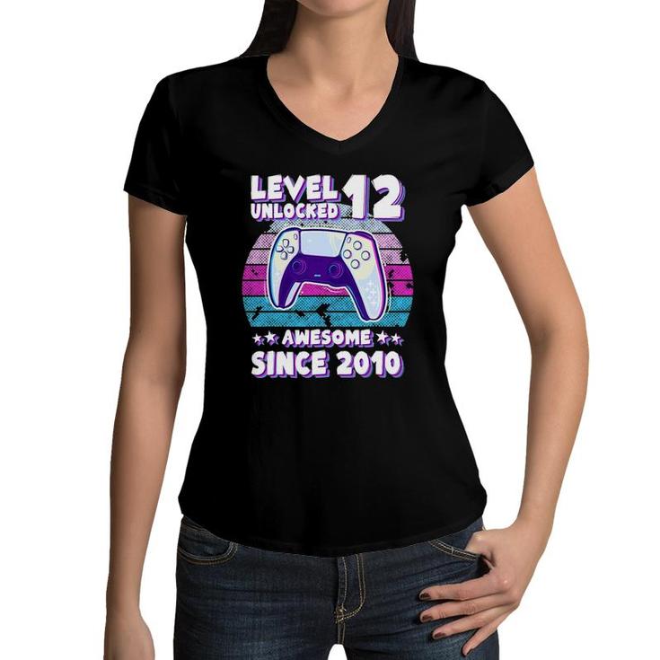 Level 12 Unlocked Bday Gamer Boy Girl 12 Years Old Birthday Women V-Neck T-Shirt