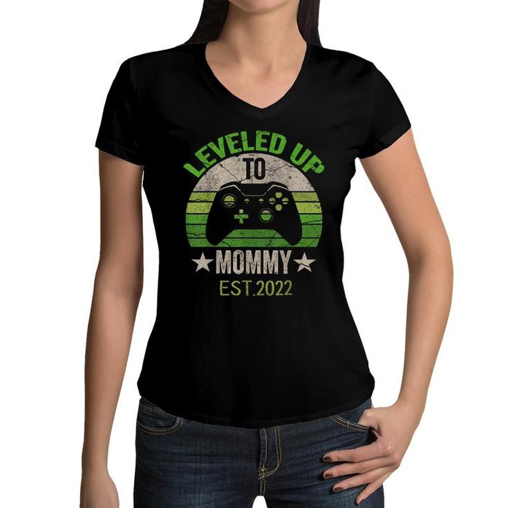 Leveled Up To Mommy 2022  Promoted To Mom Est 2022  Women V-Neck T-Shirt