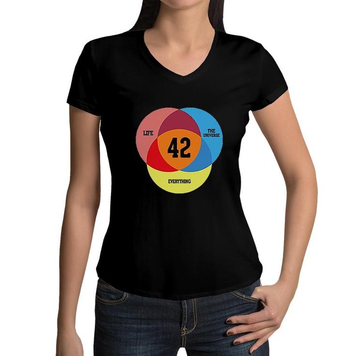 Life The Universe Everything 42 Three Primary Colors Graphic 2022 Women V-Neck T-Shirt