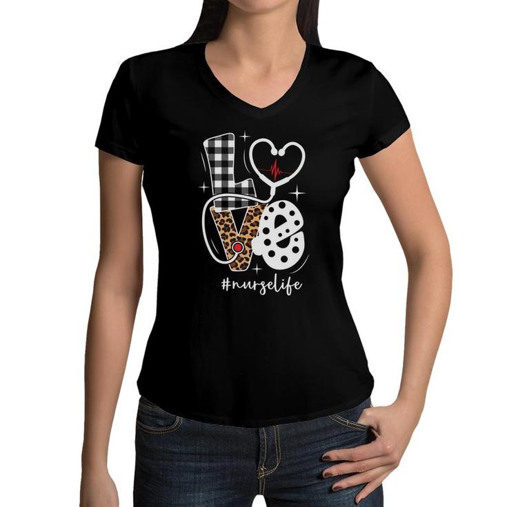 Love Great Leopard Nurse Life Hastag Heart New 2022 Women V-Neck T-Shirt
