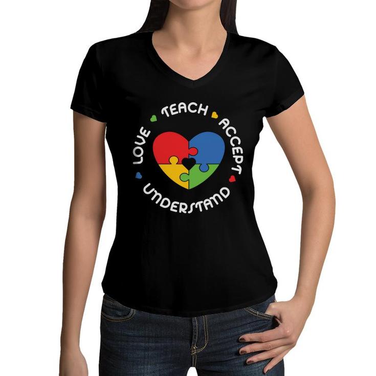 Love Teachers Acceptance Understanding And Great Students Women V-Neck T-Shirt