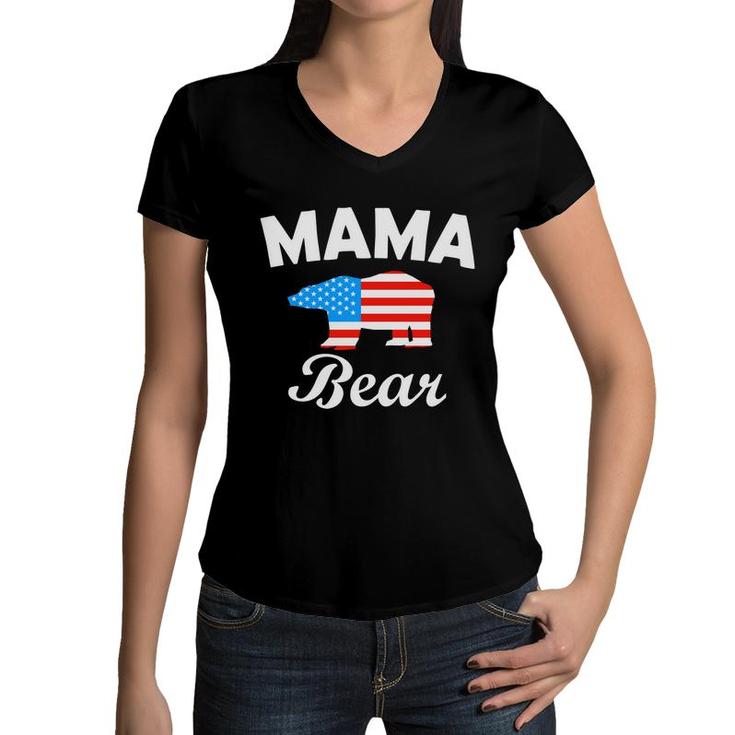 Mama Bear July Independence Day Great 2022 Women V-Neck T-Shirt