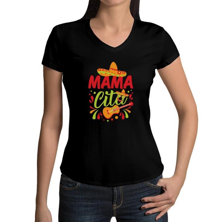 Mama Cita Hat Guitar Colorful Great Gift Women V-Neck T-Shirt