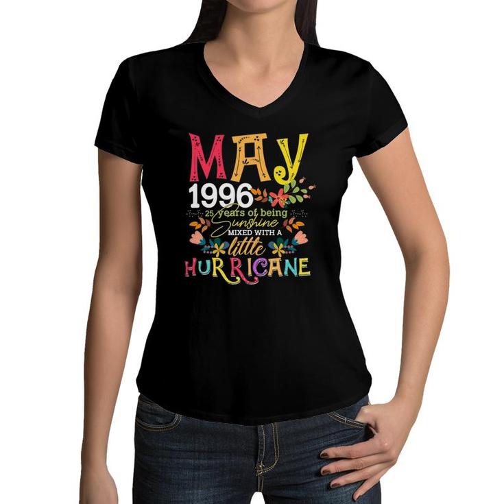 May Girls 1996 Funny 25Th Birthday 25 Years Old Birthday Women V-Neck T-Shirt