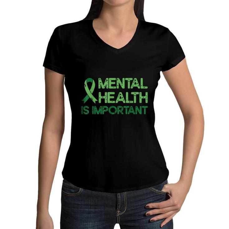 Mental Health Green Ribbon Anxiety Mental Health Awareness  Women V-Neck T-Shirt