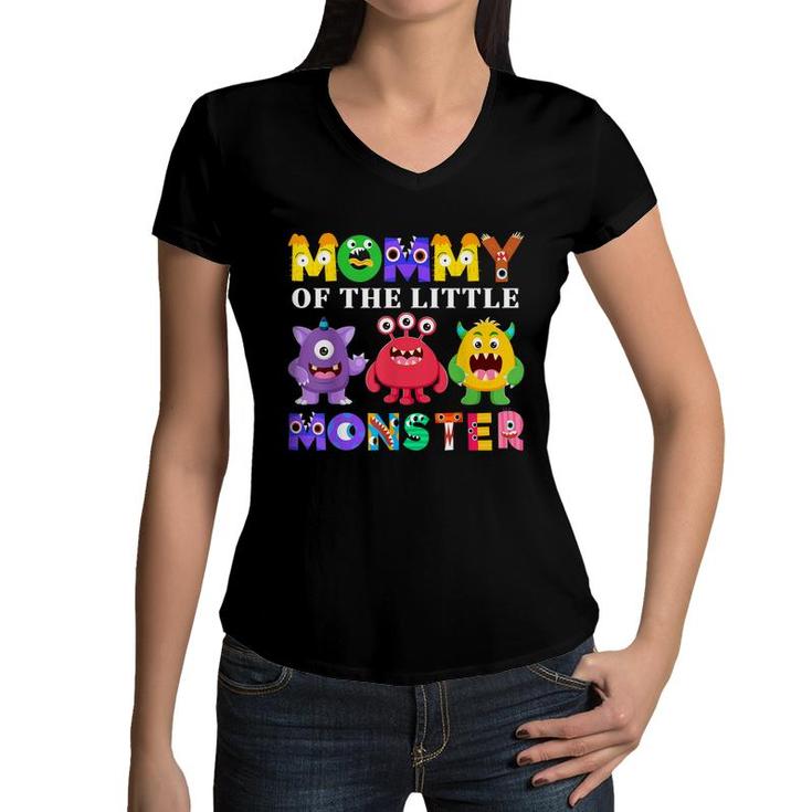 Mommy Of The Little Monster Birthday Party Family Monster  Women V-Neck T-Shirt