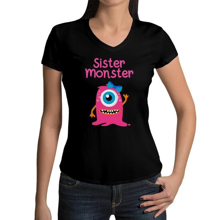 Monster For Girls And Sisters Women V-Neck T-Shirt
