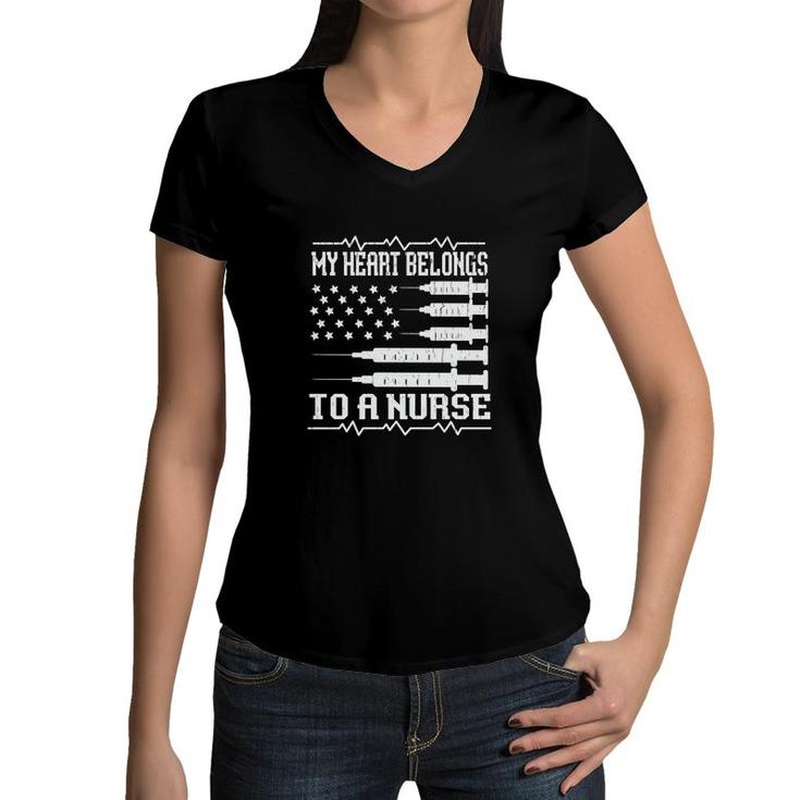 My Heart Belongs In To A Nurse Graphics New 2022 Women V-Neck T-Shirt