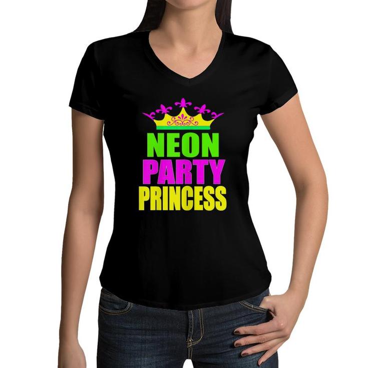 Neon Party Princess Girls Birthday Party Women V-Neck T-Shirt