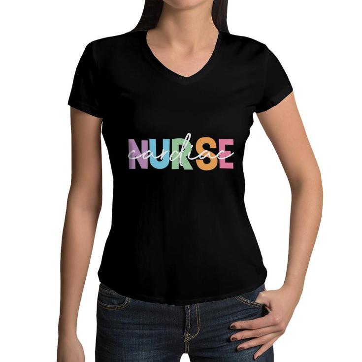 Nurse Cardiac Colorfull Great Graphic Gift New 2022 Women V-Neck T-Shirt