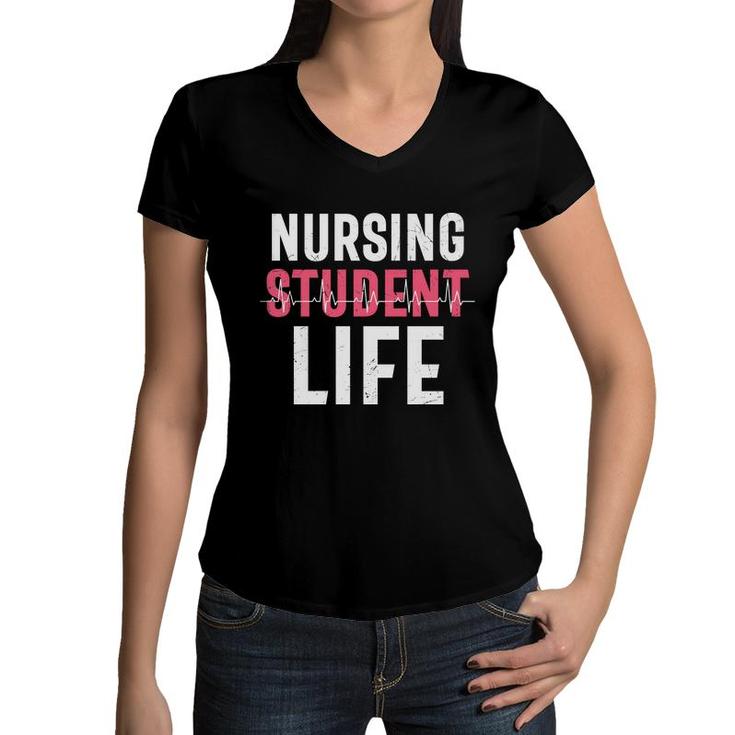 Nursing Student Life Heartbeat Great Pinl Nurse New 2022 Women V-Neck T-Shirt