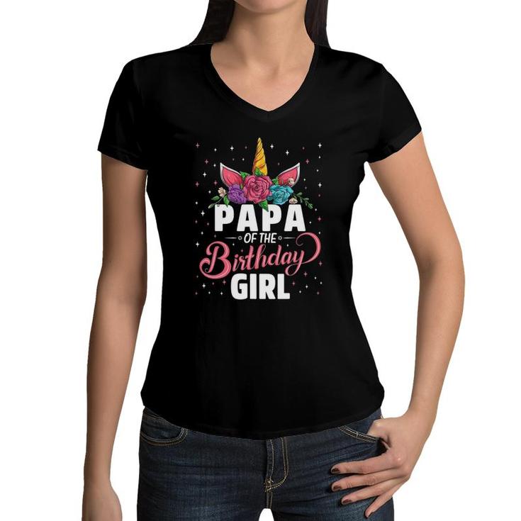 Papa Of The Birthday Girl Unicorn Girls Family Matching Women V-Neck T-Shirt
