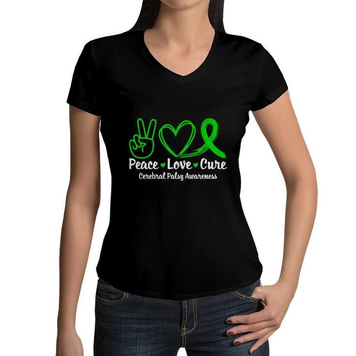 Peace Love Cure Fight Cerebral Palsy Awareness Women V-Neck T-Shirt