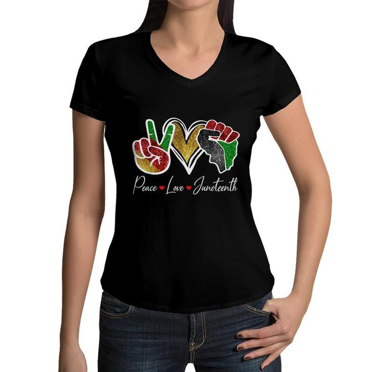 Peace Love Juneteenth Black Pride Freedom 4Th Of July   Women V-Neck T-Shirt