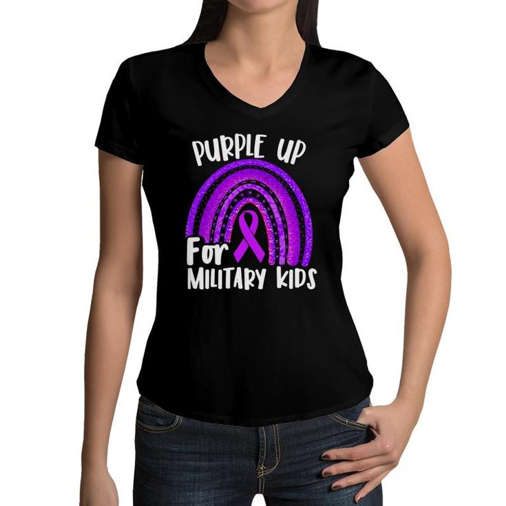 Purple Up For Military Kids  Purple Month Vintage Us Women V-Neck T-Shirt