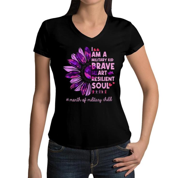 Purple Up For Military Kids Sunflower Military Child Month   Women V-Neck T-Shirt