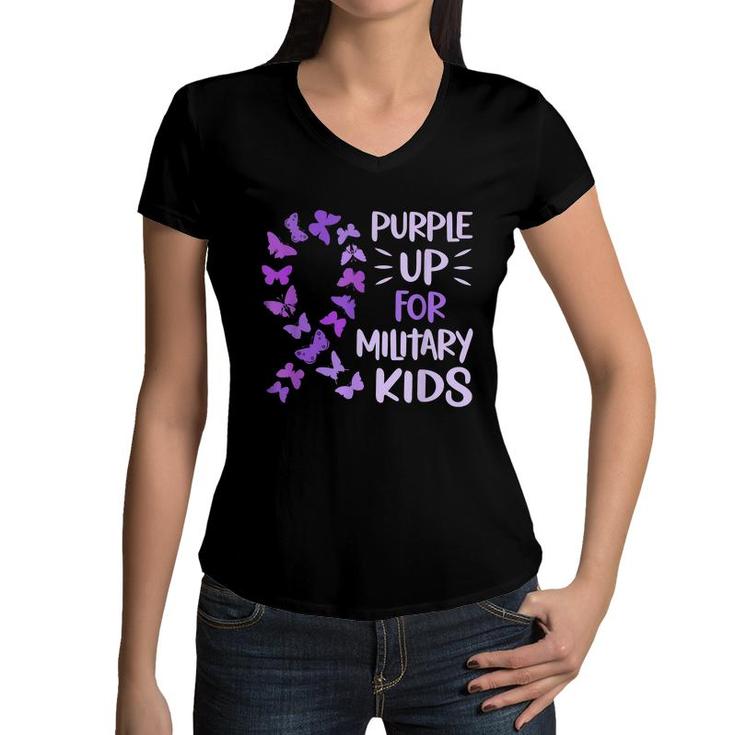 Purple Up Military Child Butterfly Military Brats Month  Women V-Neck T-Shirt