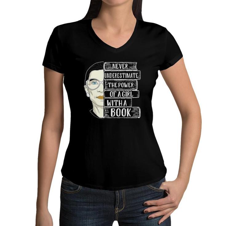 Rbg Gift Never Underestimate The Power Of A Girl With A Book Quote Women V-Neck T-Shirt