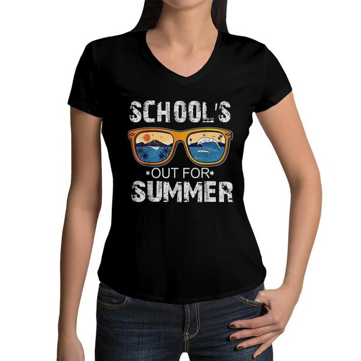 Schools Out For Summer Glasses Last Day Of School Teacher  Women V-Neck T-Shirt