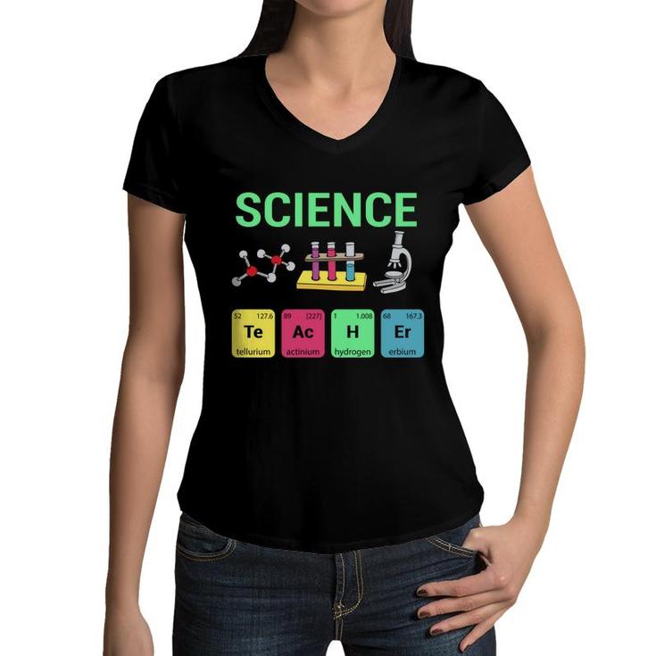 Science Green Graphic Teacher Great Colors Women V-Neck T-Shirt