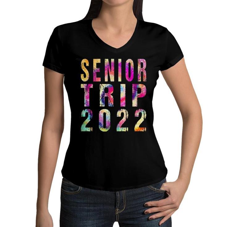 Senior Trip 2022 Vintage Tie Dye Graphic Art Design  Women V-Neck T-Shirt